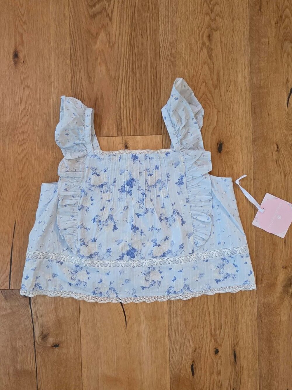 LoveShackFancy x Target Blue 14 girls' rebecca budding Florals Ruffle Tank Top